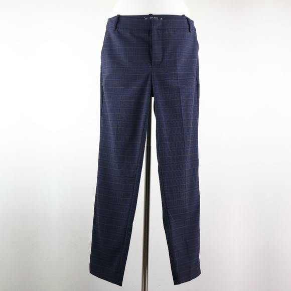 Zara Pinstripe Tapered Trouser Gingham Pant Sz 8 - Picture 1 of 7